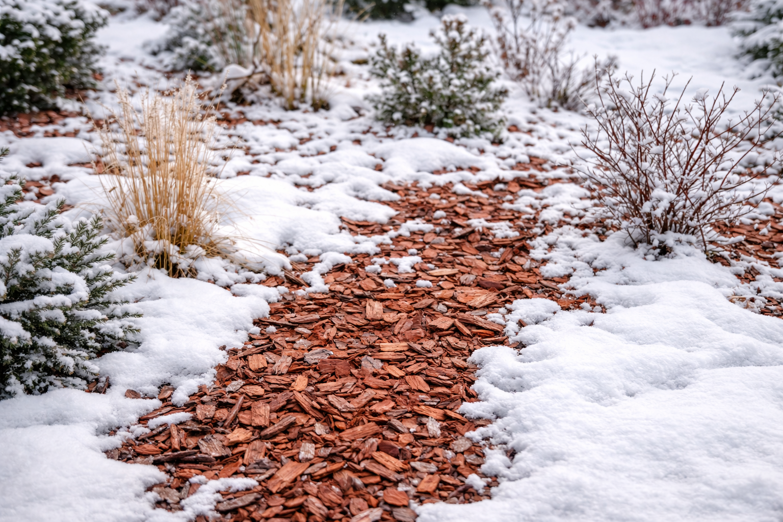 Кора в саду зимой: нужна ли она, и как мороз влияет на мульчирующий слой