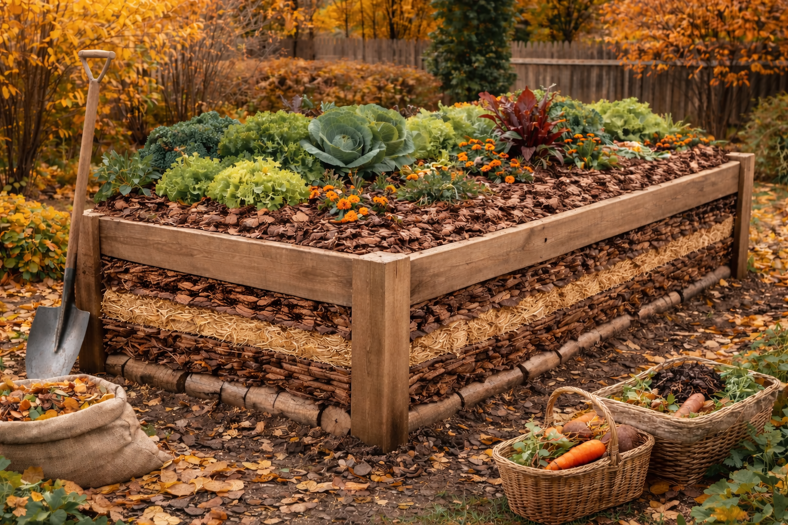 «Теплая грядка» осенью: закладываем органику и укрываем корой для раннего старта весной